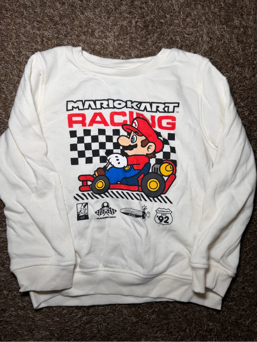Nintendo White Mario Kart Racing Sweatshirt with Red & Blue Graphic 5T